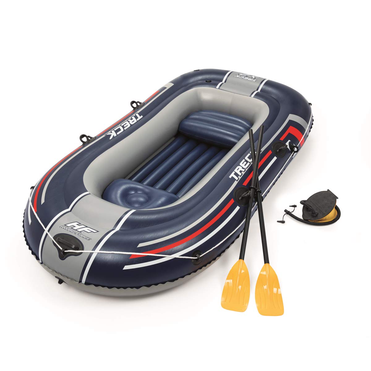 Bestway 61068 Bateau Pneumatique Hydro Force™ Treck X2 255 X 127 X 36 cm avec 2 Rames et Un Gonfleur à Pied