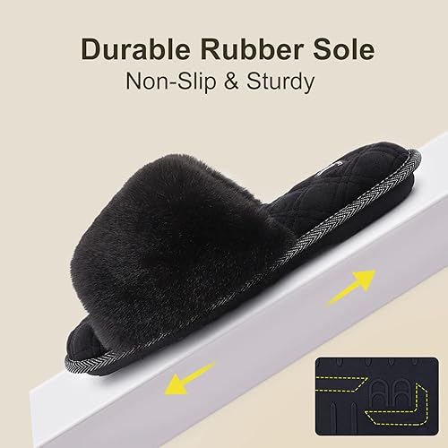 Miniatura 6 de LongBay Pantuflas de espuma viscoelástica de piel sintética para mujer, cómodas y planas, con puntera abierta, cómodas sandalias de casa