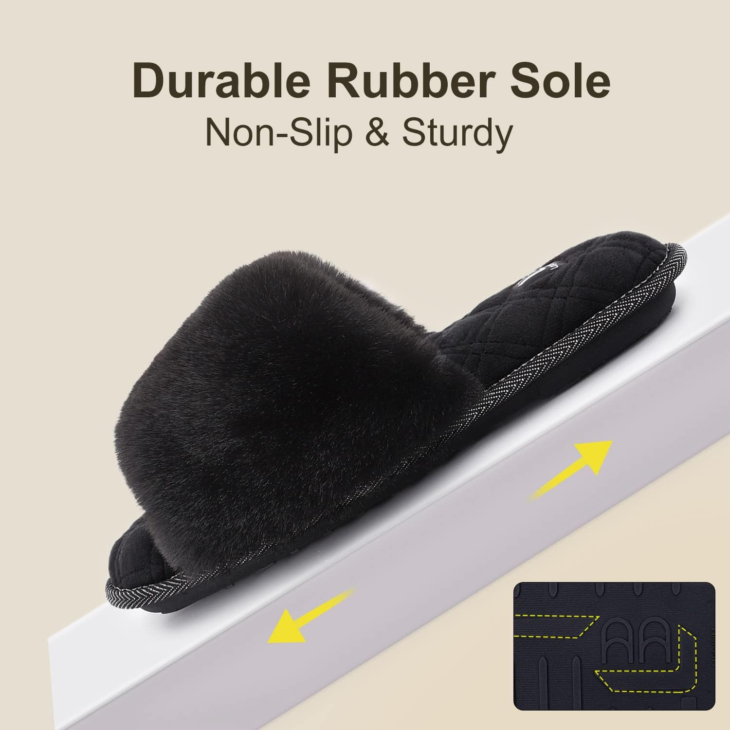 Miniatura 6 de LongBay Pantuflas de espuma viscoelástica de piel sintética para mujer, cómodas y planas, con puntera abierta, cómodas sandalias de casa