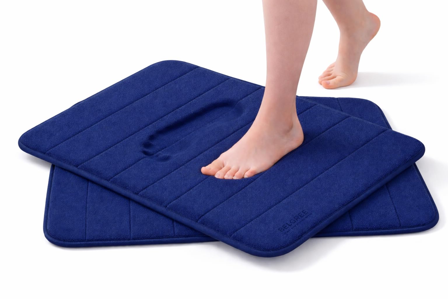 2-PCS Non-Slip Bath Mat With Memory Foam, Bathroom Rugs Water Absorption Toilet Mats, 40x60cm Thick Soft Comfortable Machine Washable Door Mats, Easier to Dry Floor Mats (Blue)