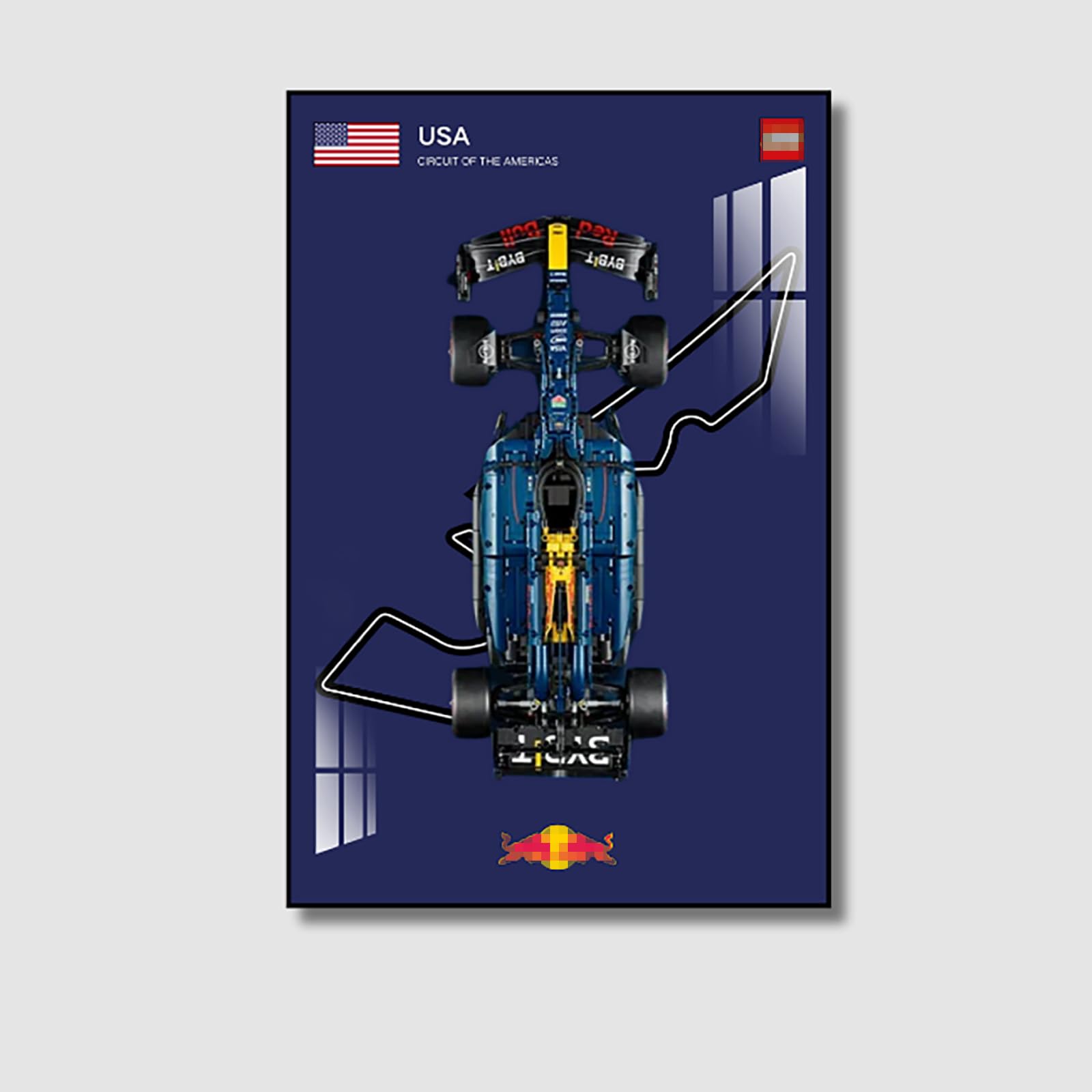 Display Wall Mount for Lego 42206 Technic Red Bull RB20 Racing Decorative Scoreboard for Car Wall Mount Le*go Lovers (Not included Model) (Circuit of the Americas in the United States)