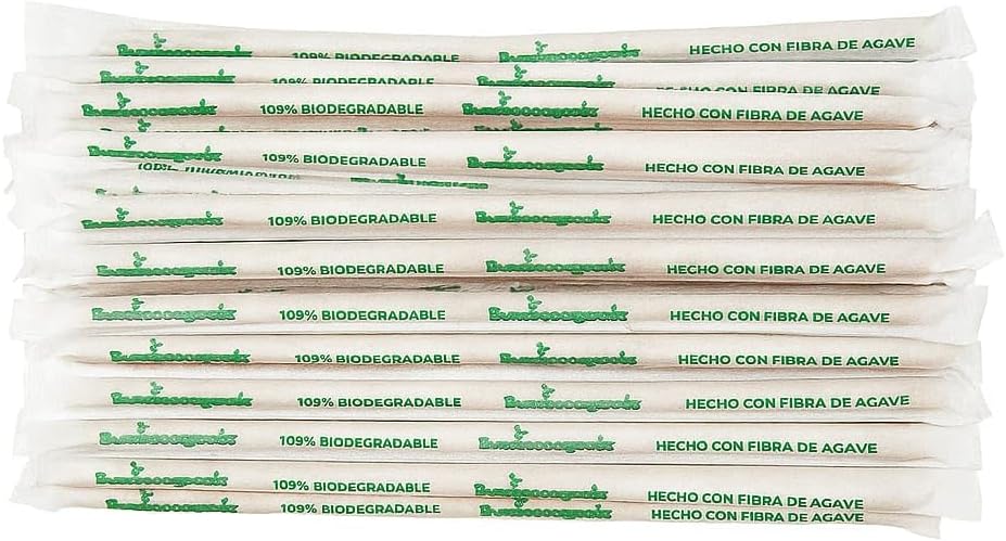 Biodegradable Agave Fiber Straws - Box of 2000, Individually Wrapped, 21cm (8.25") - Natural Brown Eco-Friendly Straws for Restaurants, Bulk Supply