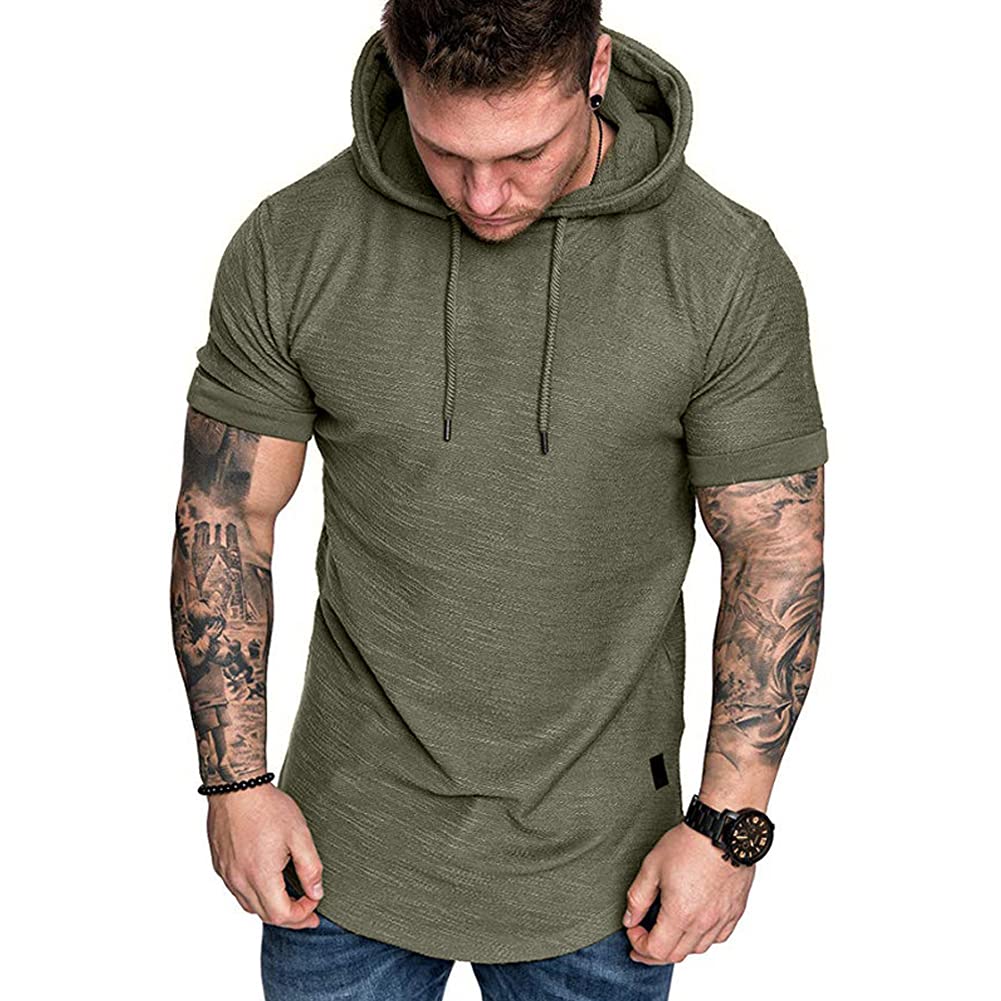 Wowcarbazole Men's Gym Hoodies Workout Sweatshirts Short Sleeve Athletic Muscle T-Shirts Pullover