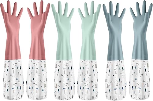 3 guantes de goma, guantes de limpieza para limpieza, guantes para lavar platos, guantes de goma reutilizables