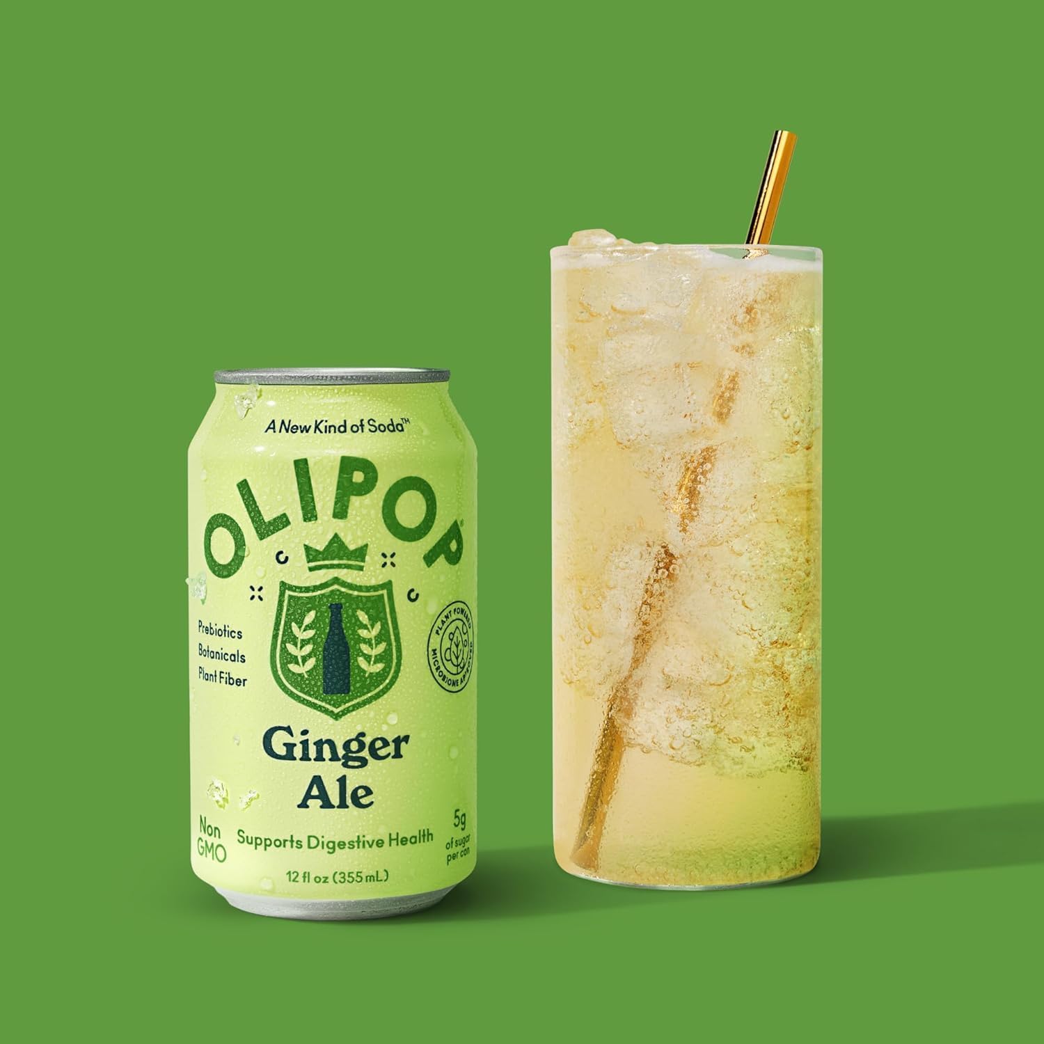 OLIPOP Prebiotic Soda Pop, Ginger Ale, A New Kind of Soda Packed with Prebiotics, Fiber, and Botanicals, Gluten Free, GMO Free, 12oz (12-Cans)