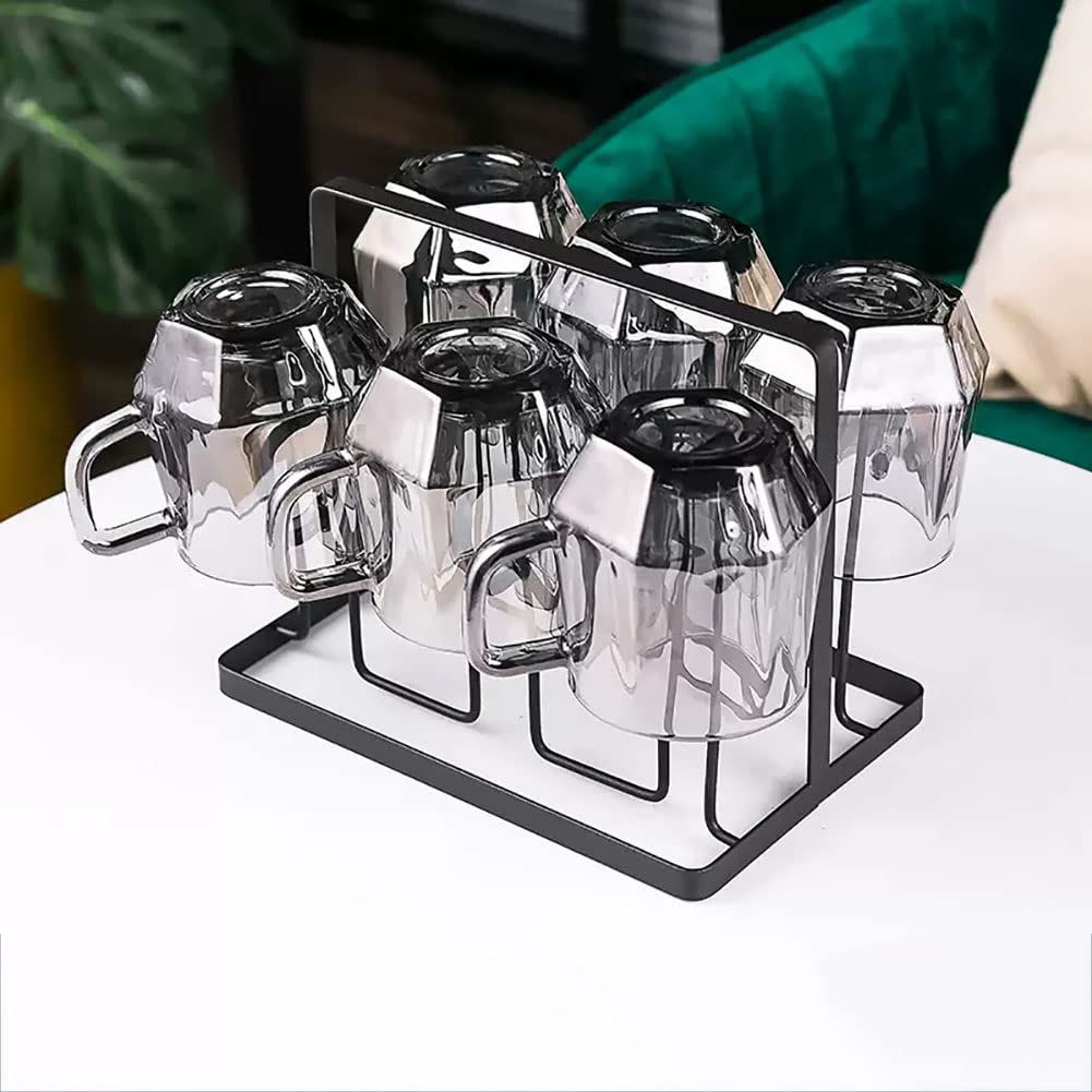 Szklane kubki do kawy zestaw 6 sztuk, kubki do kawy ze szkła borokrzemowego, 250 ml, bezołowiowe szklanki do picia ze stojakiem, wysokiej jakości filiżanki do herbaty z uchwytem, kubki do