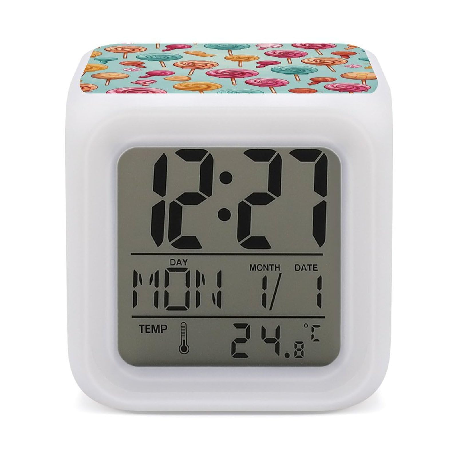 JTREHY Candy Alarm Clock Digital Dimmable Clock for Bedroom LED Display Screen Mini Clocks 7 Color Dimmable Night Lights Time-to-Rise Alarm Clocks for Office Living Room