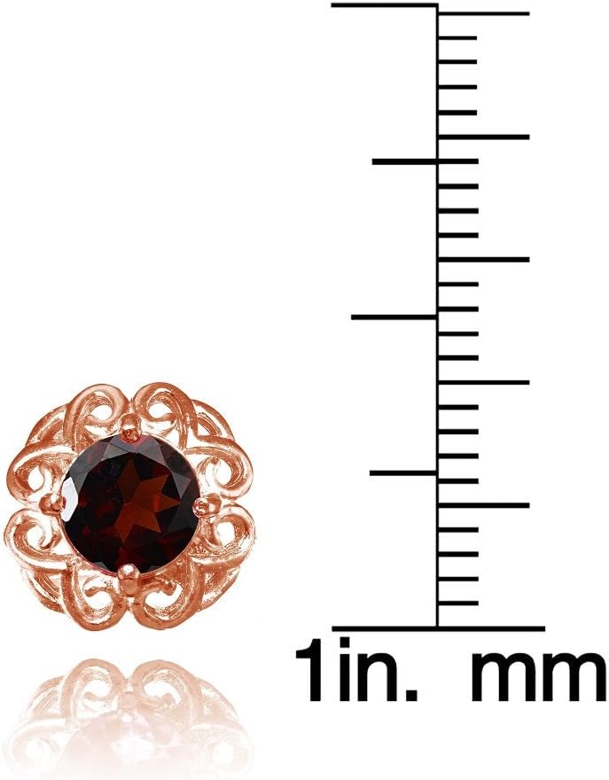 Sterling Silver Garnet Round Filigree Stud Earrings