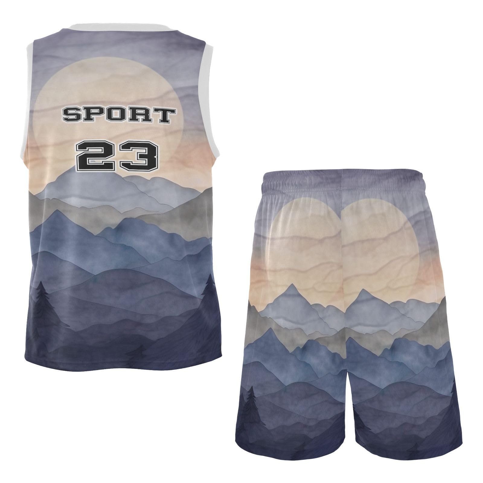 FLildon Watercolor Mountain Landscape Boys Basketball Jersey Set Tank Top Shorts Tracksuit Sport Training Suit for Kids, S