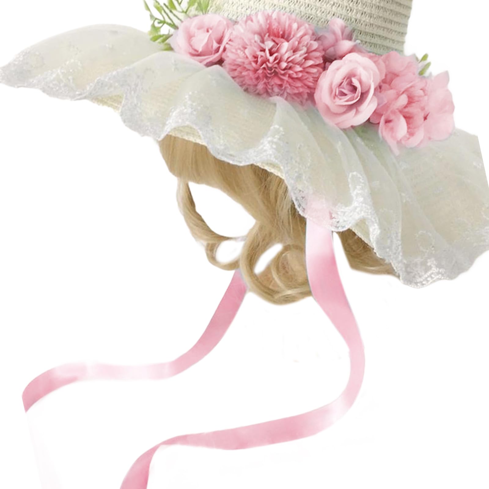 Cappello di paglia da donna, berretto da spiaggia a tesa larga, cappello da pescatore in paglia intrecciata traspirante con lacci, cappello da spiaggia francese, cappello da sole for le vacanze