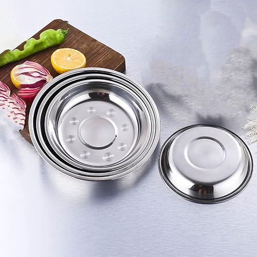 Miniatura 5 de Yardwe Soporte para cupcakes platos redondos de acero inoxidable, 6 platos llanos de metal, platos redondos de metal de 7 pulgadas para barbacoa,