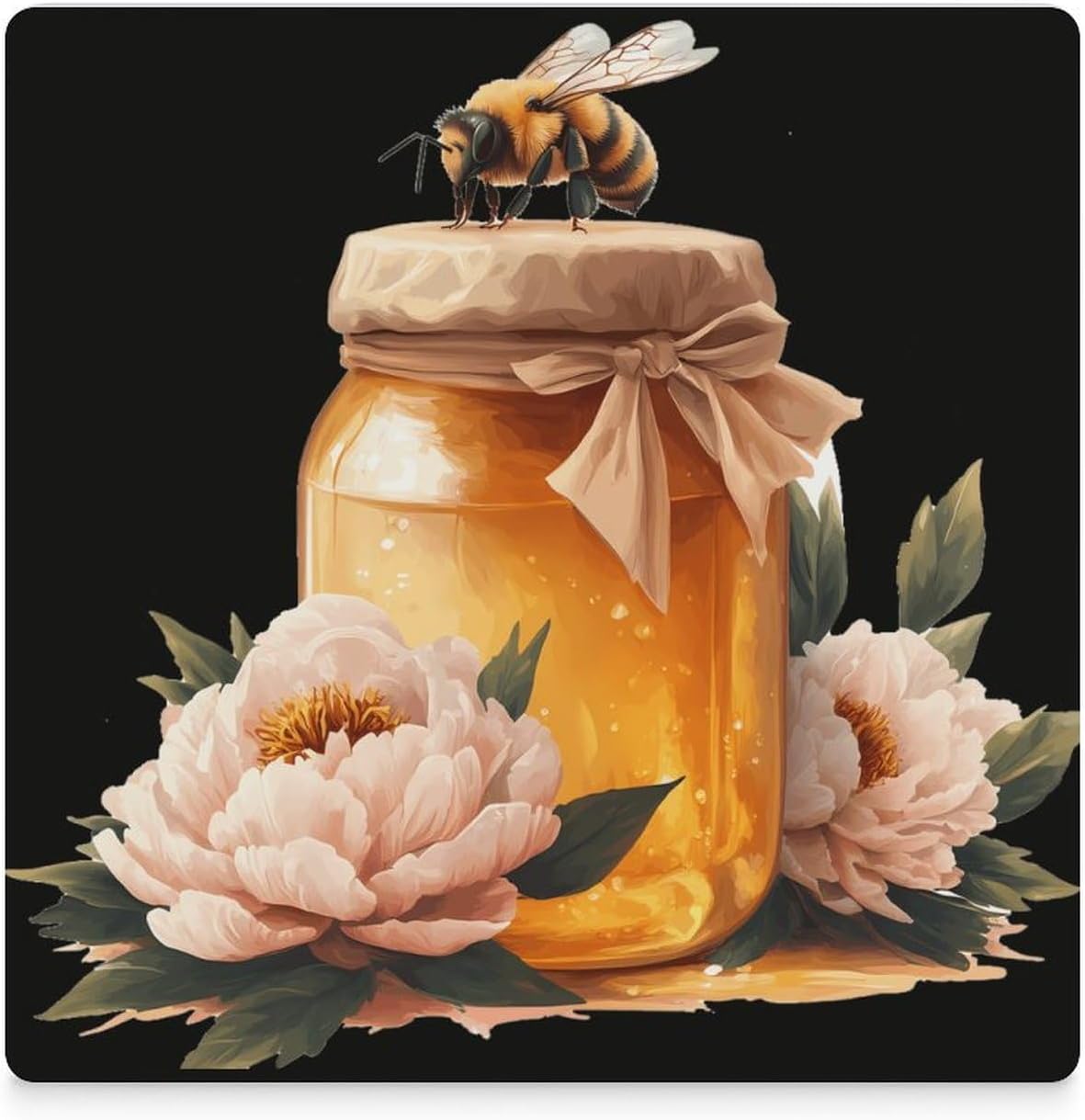 Bee Peonies Flowers Ceramic Coasters Square Drinks Coaster Coffee Table Decor Table Coaster for Home Bar