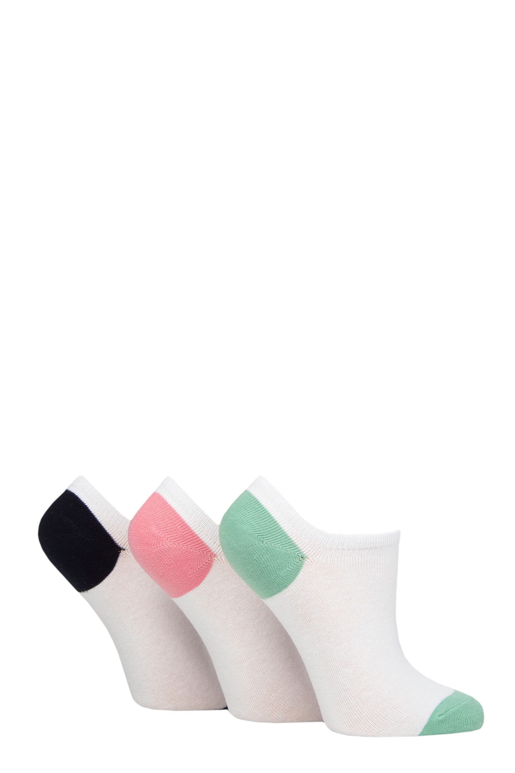 Pringle Of Scotland Women's White Black / Pink / Green Heel & Toe Pringle Plain Cotton Secret Socks Pack Of 3 White Black/Pink/Green Heel & Toe 4-8