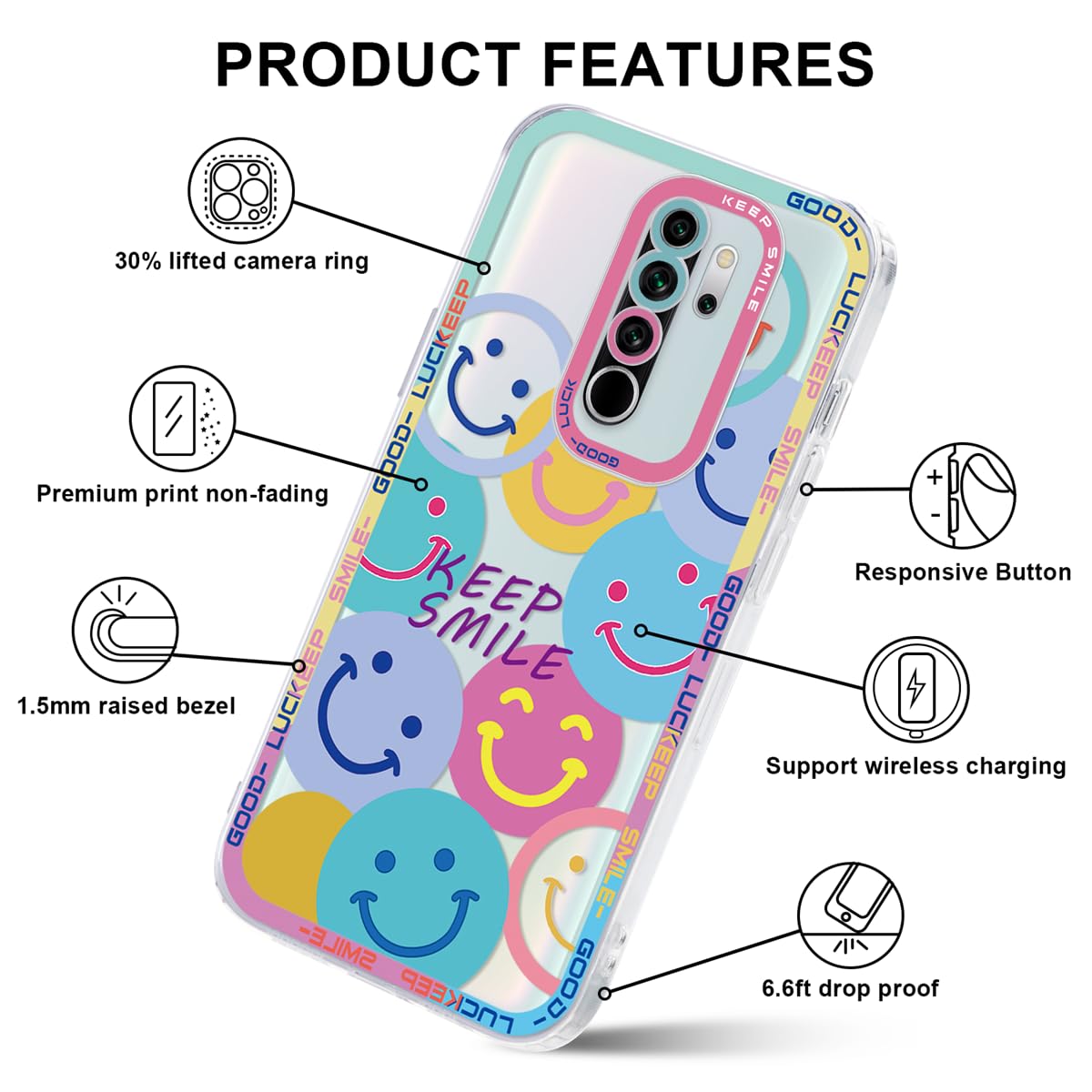 Yoedge Cover per Xiaomi Redmi Note 8 PRO, Sottile Antiurto Custodia Trasparente con Disegni Ultra Slim Protective Case 360 Bumper in TPU Silicone per Xiaomi Redmi Note 8 PRO (Fiori