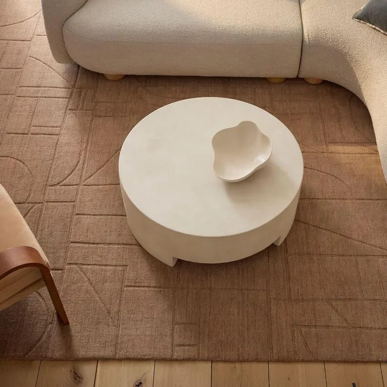 Hand Tufted Wool Area Rug, Sculpted Geometric Textured Design in Warm Camel Brown, Rectangular, Modern Minimalist Carpet for Living Room, Bedroom, Office