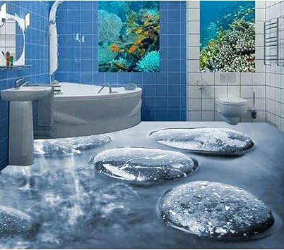 ECYC Ltd 3D Self Adhesive Floor Stickers, 3D Water Waves Beach Ocean Waterproof Creative Floor Tiles Painting Murals Sticker,Style 16