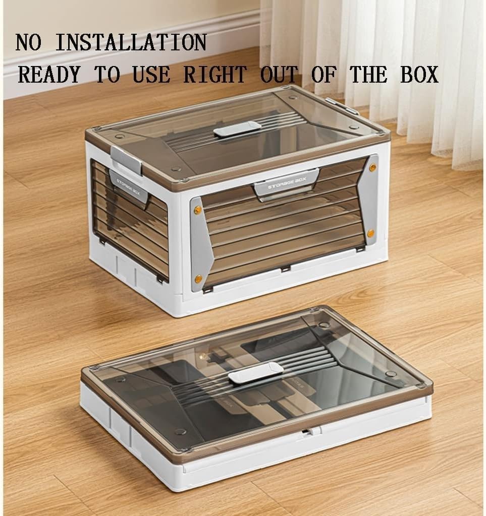 4 Door Plastic Folding Storage Box, Stackable Storage Bins with Wheels, Both Sides Have Handheld Design for Blankets, Bedding, Clothing(67.5x47x180cm)