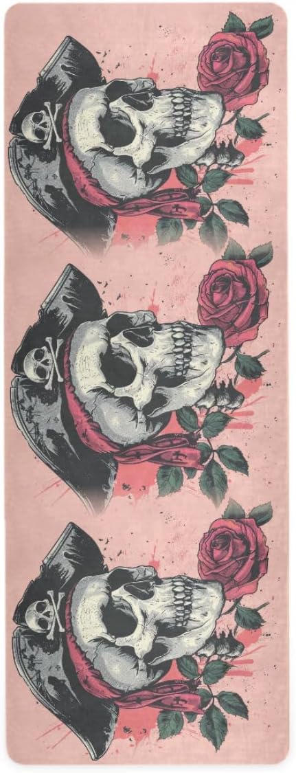 ALAZA Skull Pirates with Rose Yoga Mat Non Slip Fitness Exercise Mat, Workout Mat for Yoga, Pilates and Floor Exercises