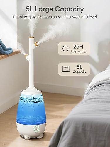 Miniatura 2 de Humidificadores para dormitorio, habitación grande, hogar, 5 L, humidificador de llenado superior silencioso de niebla fría con difusor de aceite