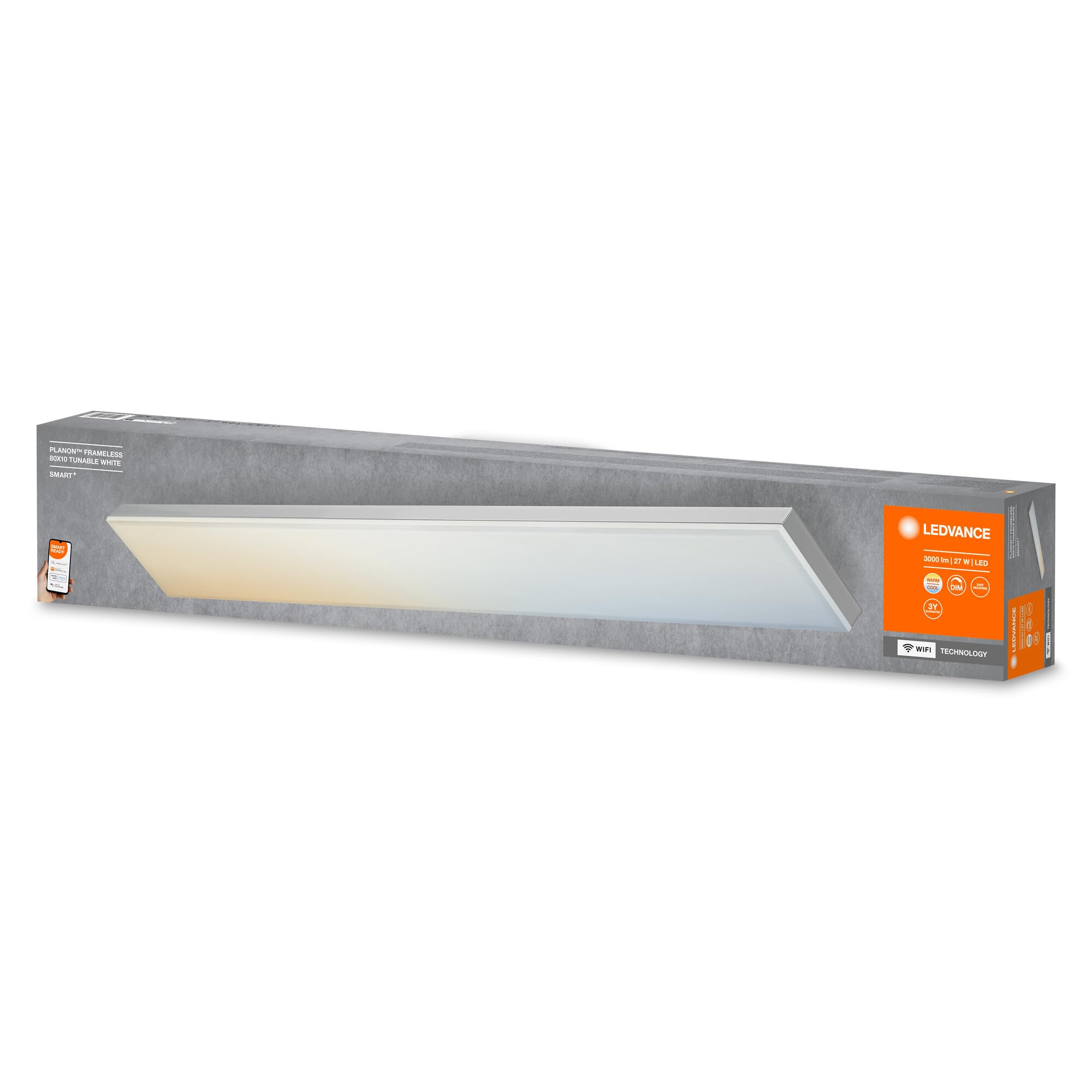 LEDVANCE Plafón LED inteligente, panel interior con tecnología WiFi, color de luz cambiante (3000K-6500K), 800mm x 100mm, compatible con Google y Alexa Voice Control, SMART+ WIFI PLANON FRAMELESS