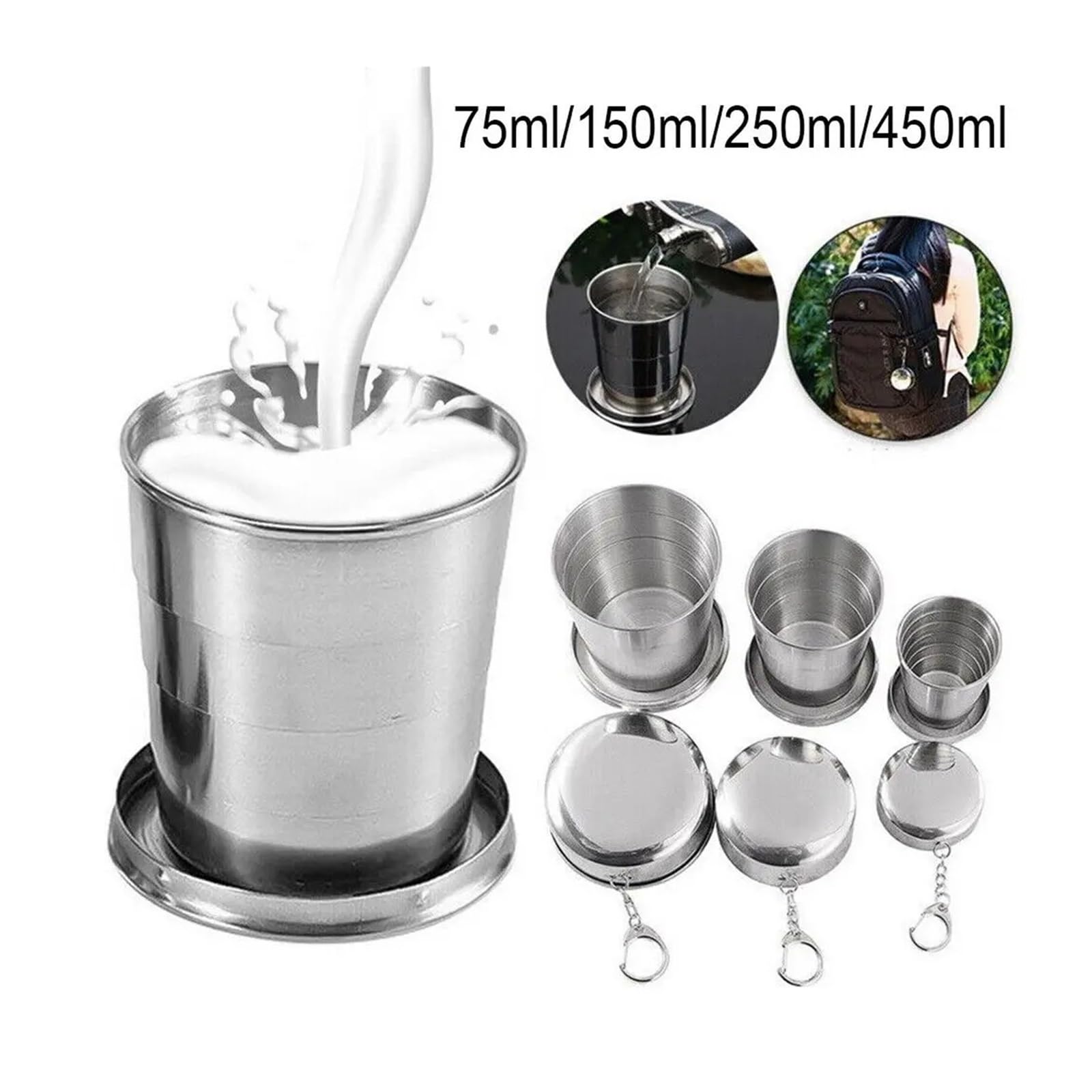 Zusammenklappbarer Edelstahlbecher Handbecher aus Edelstahl | Zusammenklappbarer Teleskopbecher. Zusammenklappbarer Becher(450ml)
