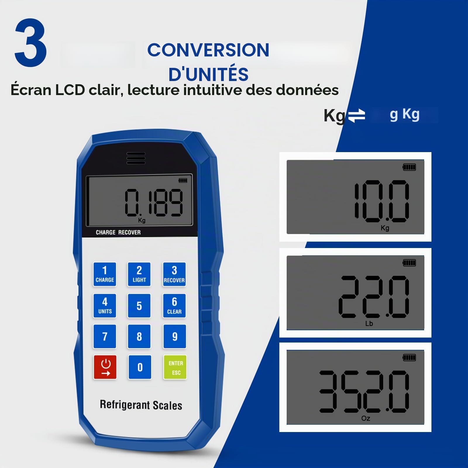 Balance de réfrigérant Bluetooth, balance numérique pour fréon avec télécommande portable, balance de charge de climatiseur sans fil haute précision, balance pour fréon CVC avec boîtier portable