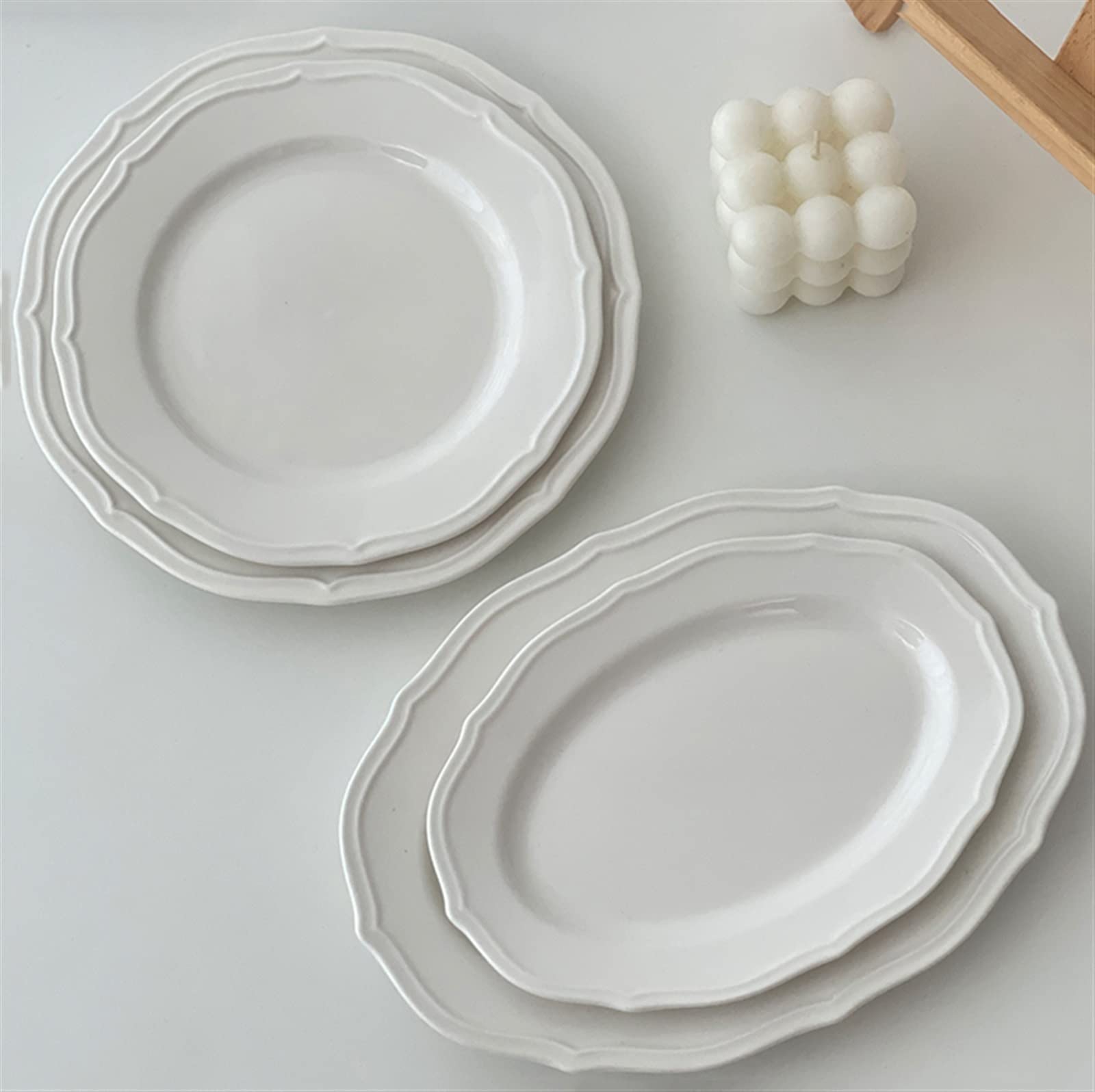 Platos Llanos Plato de Encaje Vintage, plato de comedor redondo ovalado Simple, plato de cerámica, plato de ensalada, plato de desayuno, plato de postre, hogar, restaurante, cafetería Platos postre(A,