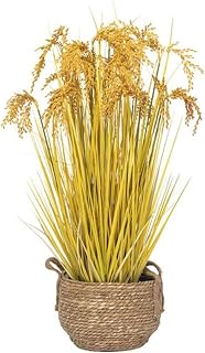 120cm(47.24in) Faux Plant，Simulation Wheat Ears Fake Flowers with Woven Basket Planter，for Office Living Room Home Event Housewarming Decor (Color : Yellow, Size : 90cm(35.43in))