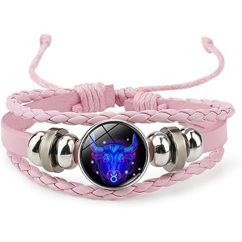Pink Pink Twelve zodiac spirit bracelet adjustable Twelve zodiac leather bracelet j...