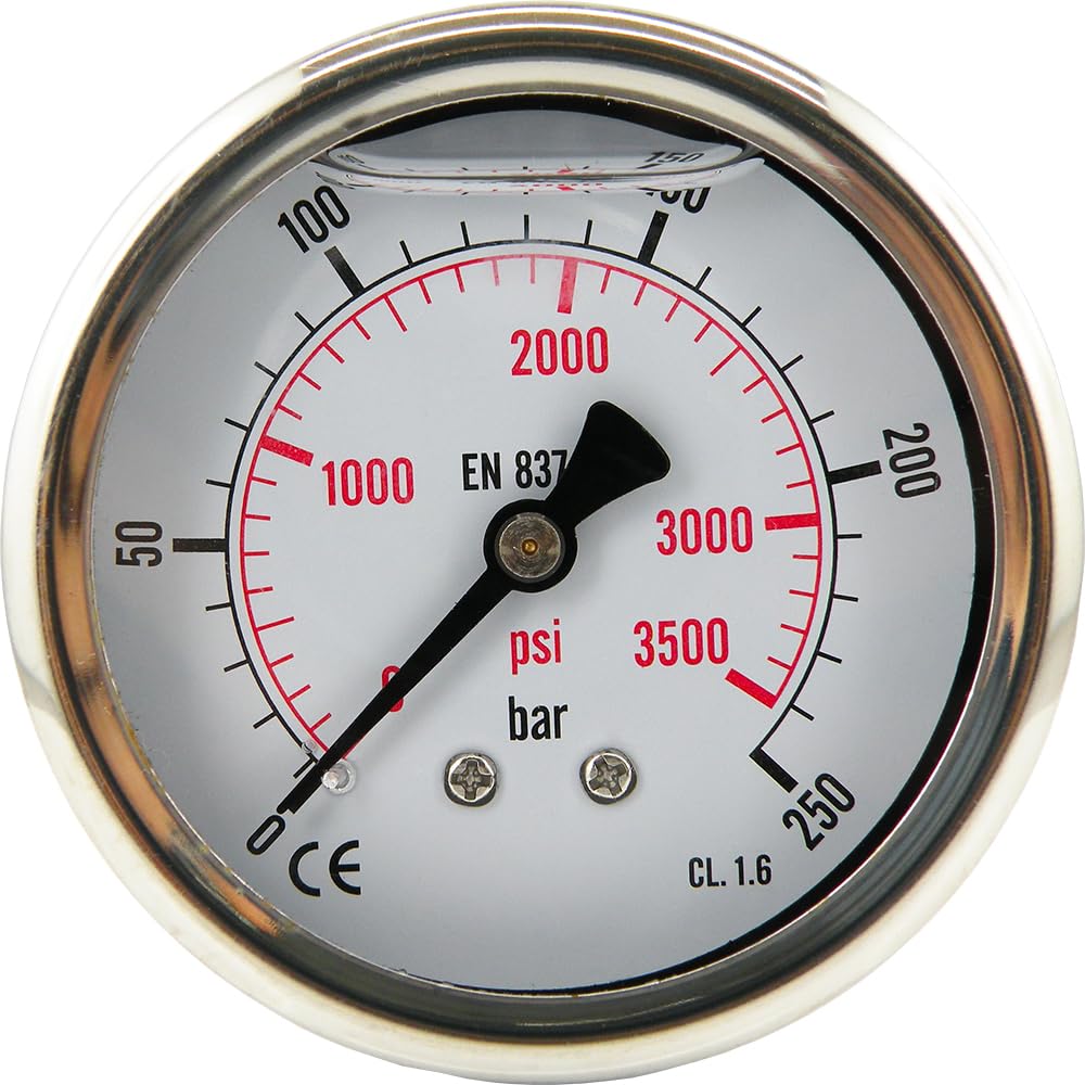 Glycerinmanometer waagerecht Ø 100 mm Chromnickelstahl/Messing, Eco-Line Druckluftmanometer (0-250 bar)