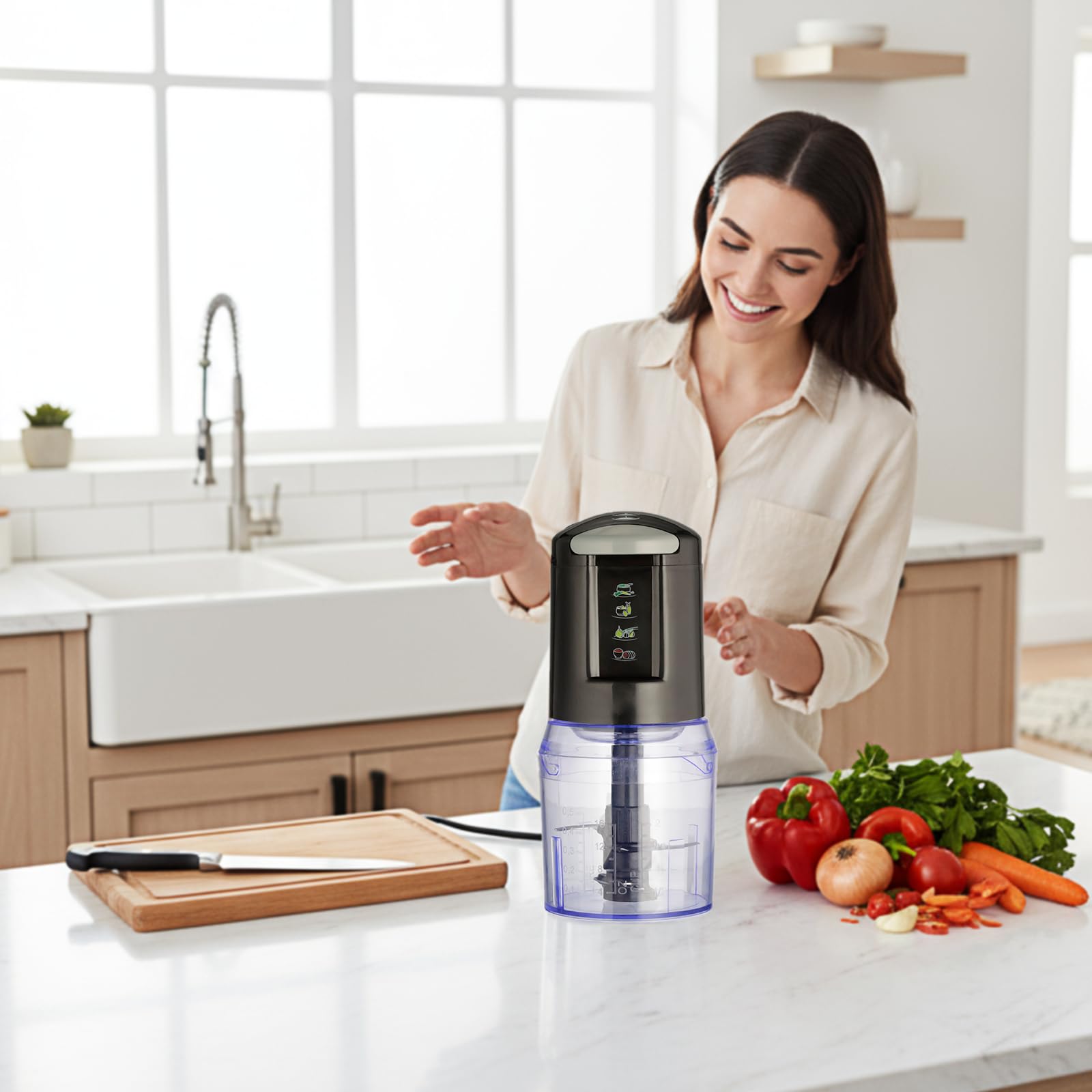 VIANTO wielofunkcyjny robot kuchenny 300 W, elektryczny rozdrabniacz z blenderem, krajalnicą do cebuli i szklanką 500 ml do mięsa, ziół, pesto