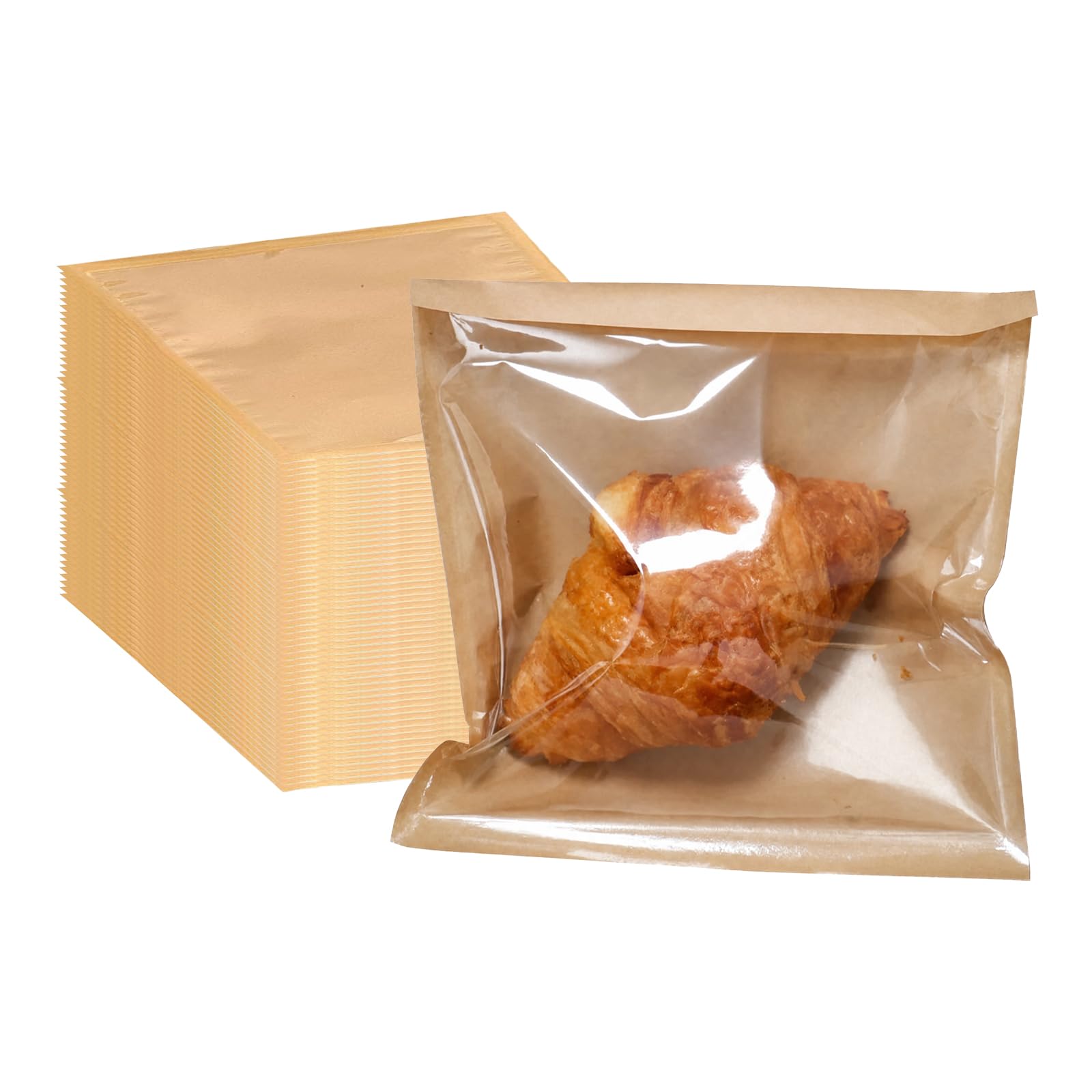 Vetin 100 Pcs Cookie Bags, 21X25cm Kraft Paper Bakery Bags With Window, For Homemade Bread, Candy, Snacks And Food Packaging