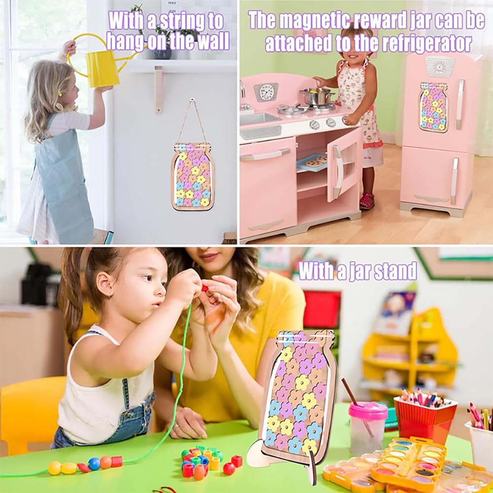 Barattolo di Ricompensa per Bambini in Legno con 30 Stelle Barattolo delle Ricompense Premi per Comportamenti Positivi per la Casa o la Scuola