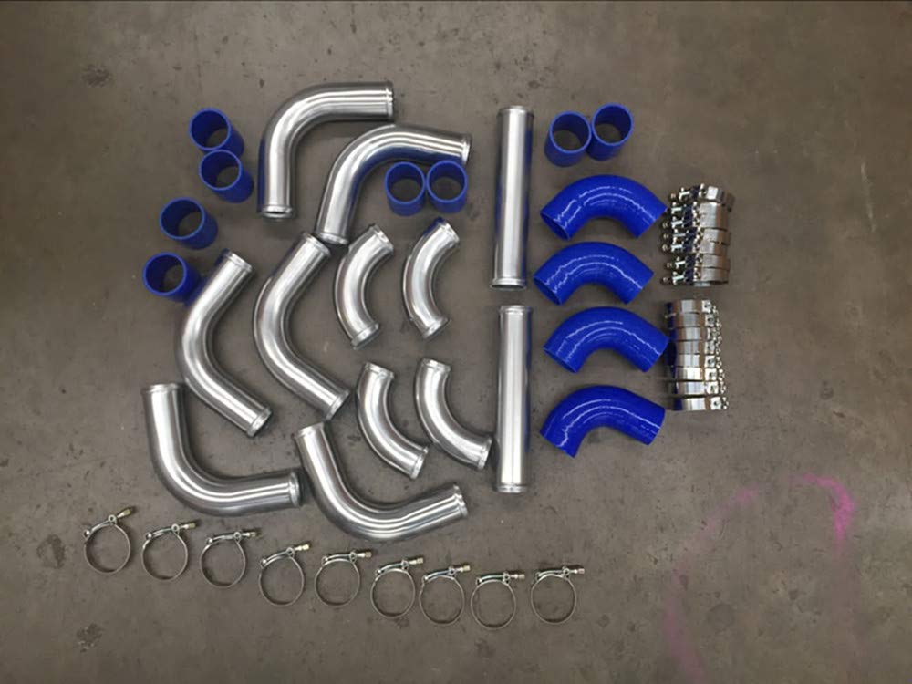 Kit de tuyauterie turbo pour refroidisseur intermédiaire en aluminium GPI Racing, 7,6 cm avec tuyaux bleus