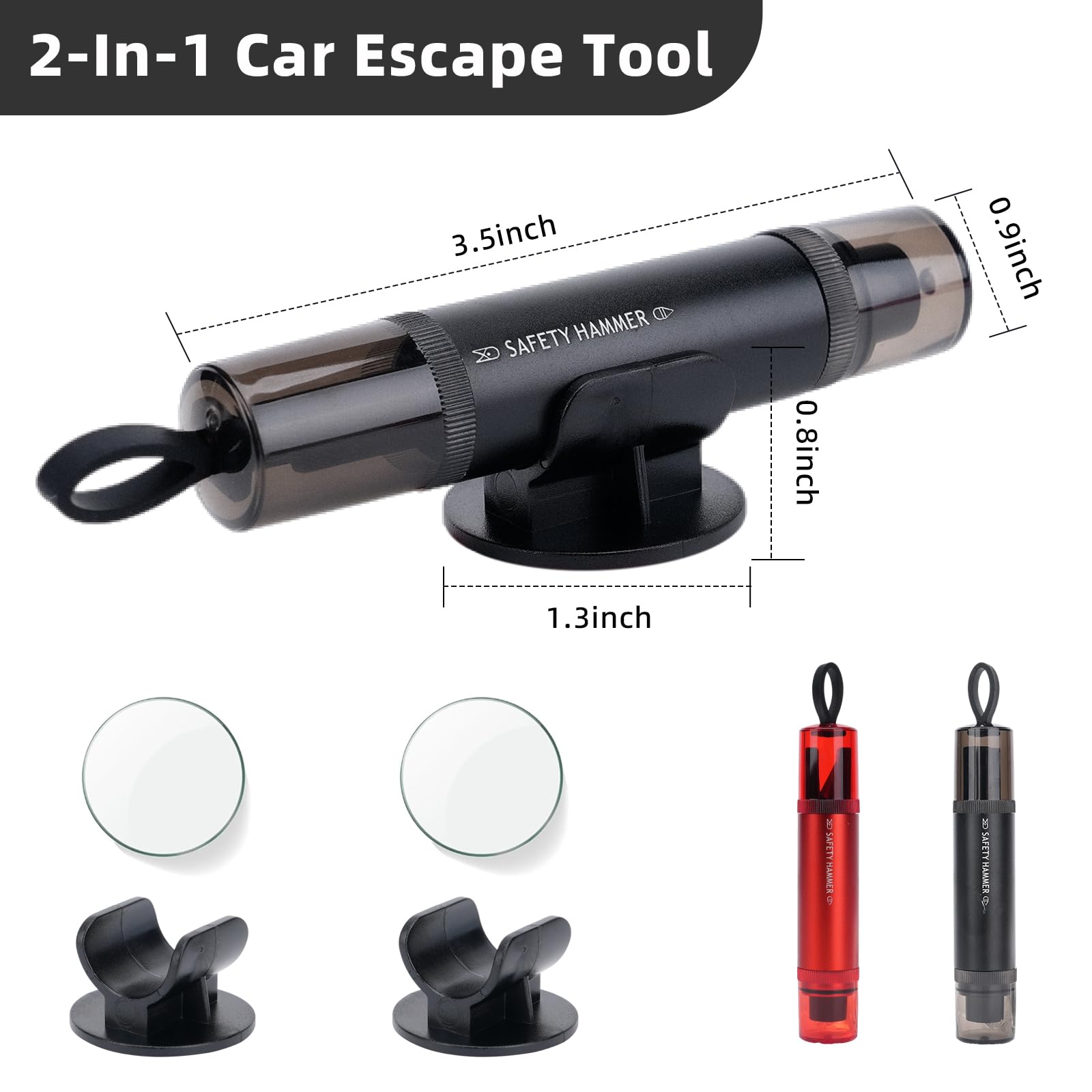 2 Piezas Rompe Cristales y Cinturones, 2 en 1 Martillo de Emergencia Coche, Herramienta de Rescate de Emergencia Esencial para Coches y autobuses Negra + Roja