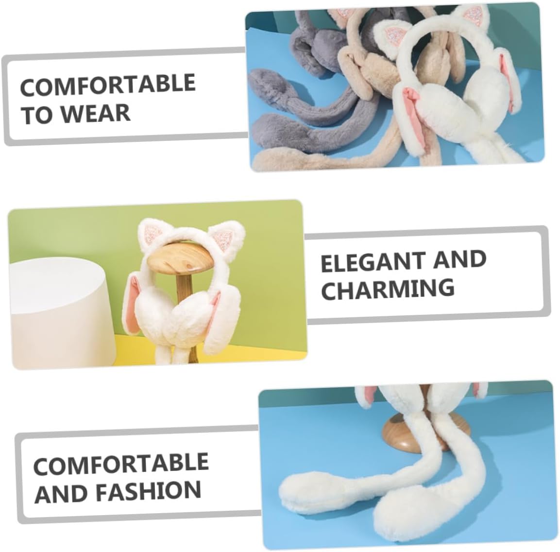 Furry Bunny Ear Warmer Earmuffs for Women Winter Outdoor Ear Covers Light Color One Size Cozy Cartoon Design