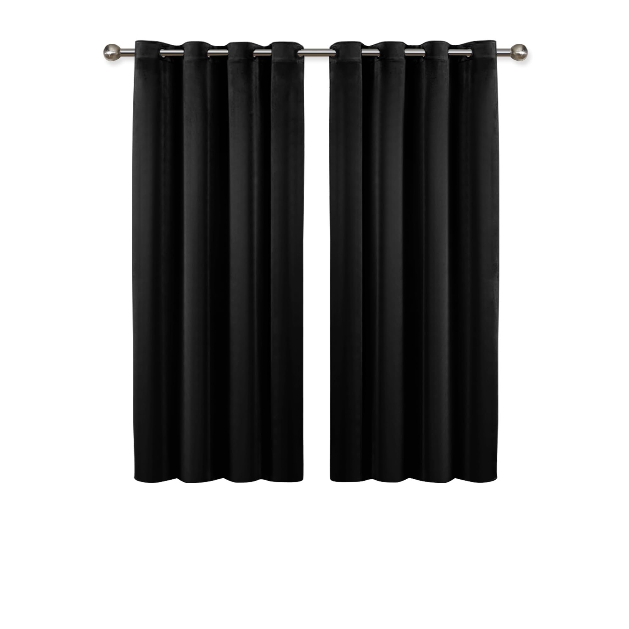 Imperial Rooms Crushed Velvet Curtains for Bedroom Black 46 x 54 Inch Drop Fully Lined Eyelet Curtains Blackout Window Curtain, Pair Panels with 2 Tie Backs (116cm x 137cm) — image 1