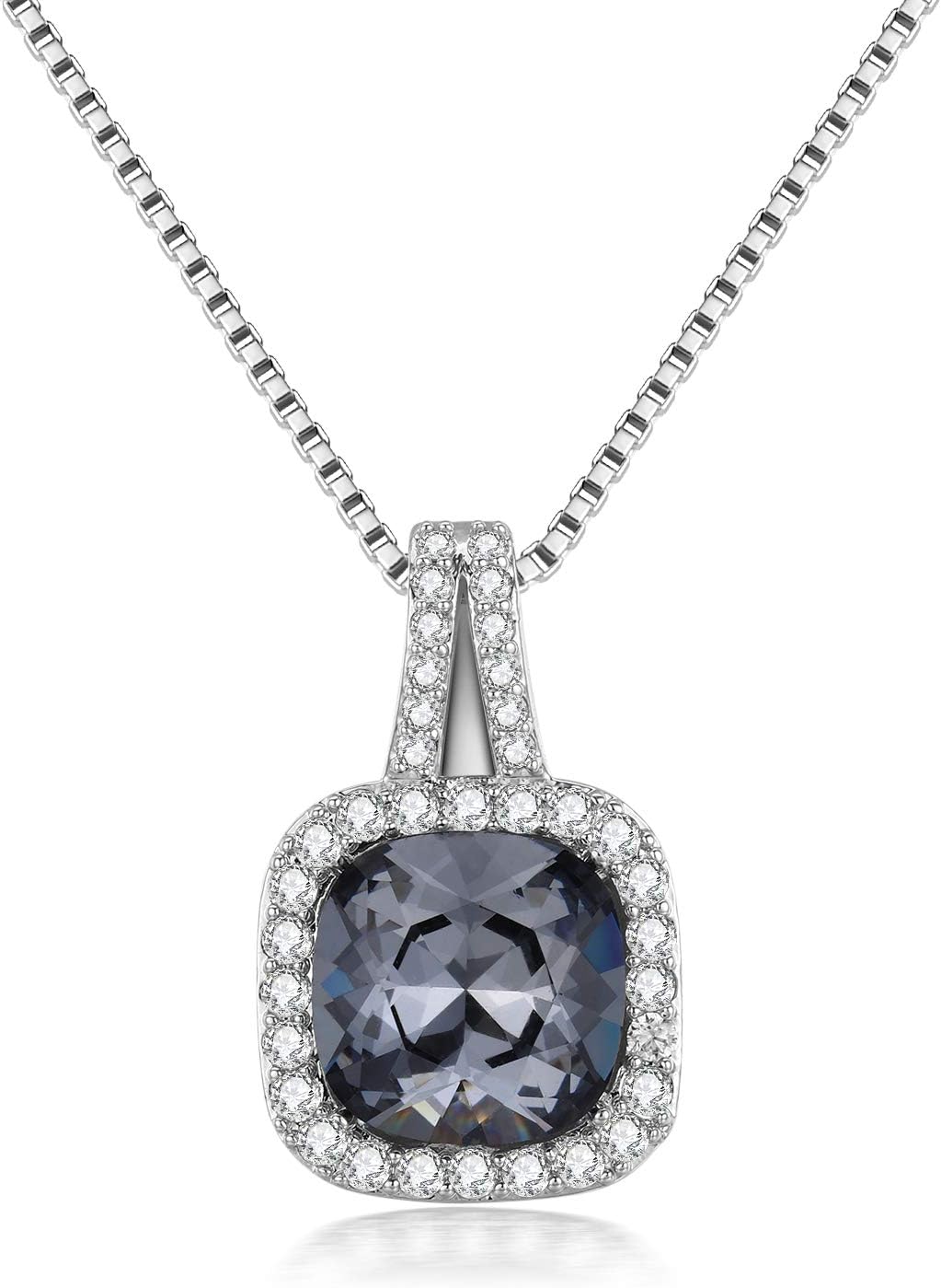 SBLING Platinum Plated Cubic Zirconia/Swarovski Cushion Shape Halo Pendant Necklace/Earrings- Gifts for Women/Girls