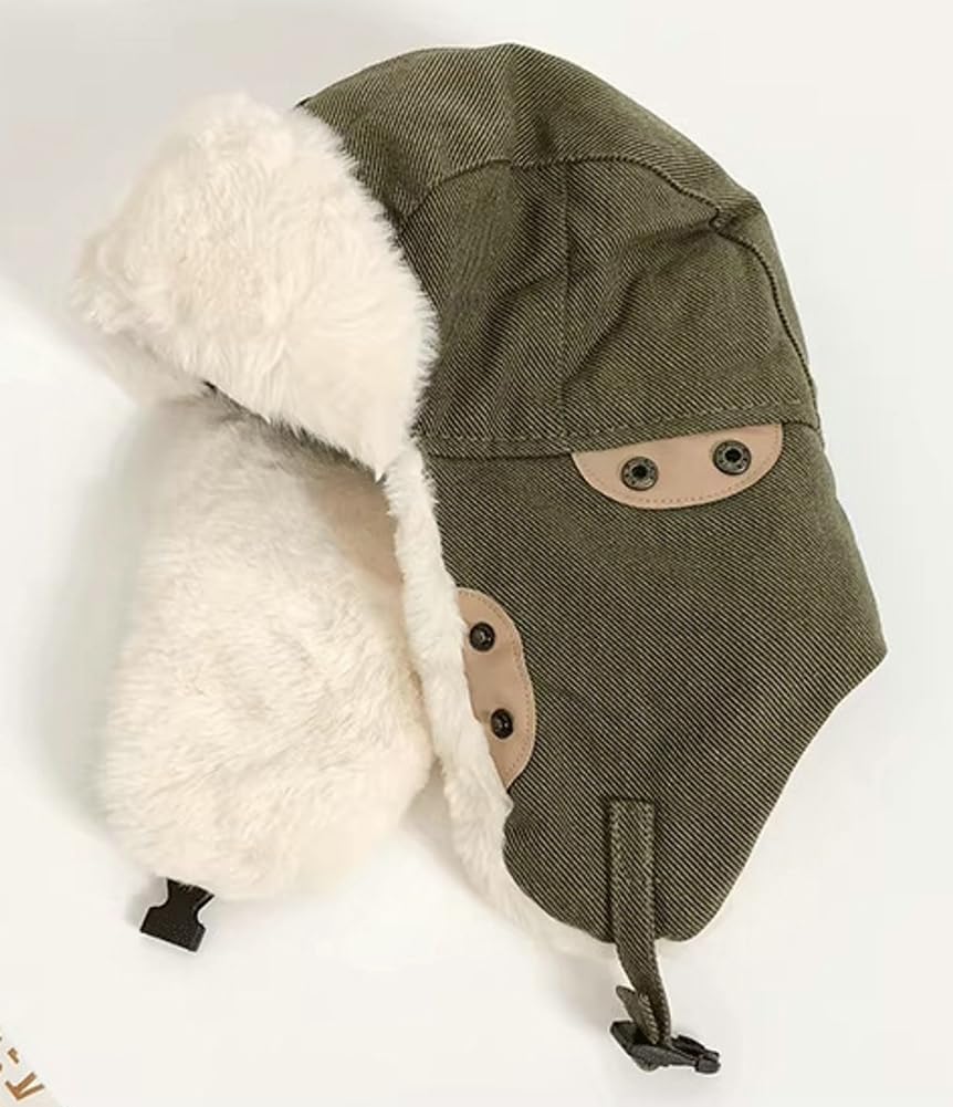 Aviator Hat Ushanka Trapper Hat for Men Women Winter Hats Faux Fur Russian Hat Pilot Hats Outdoor Skiing Cap with Ear Flaps ArmyGreen