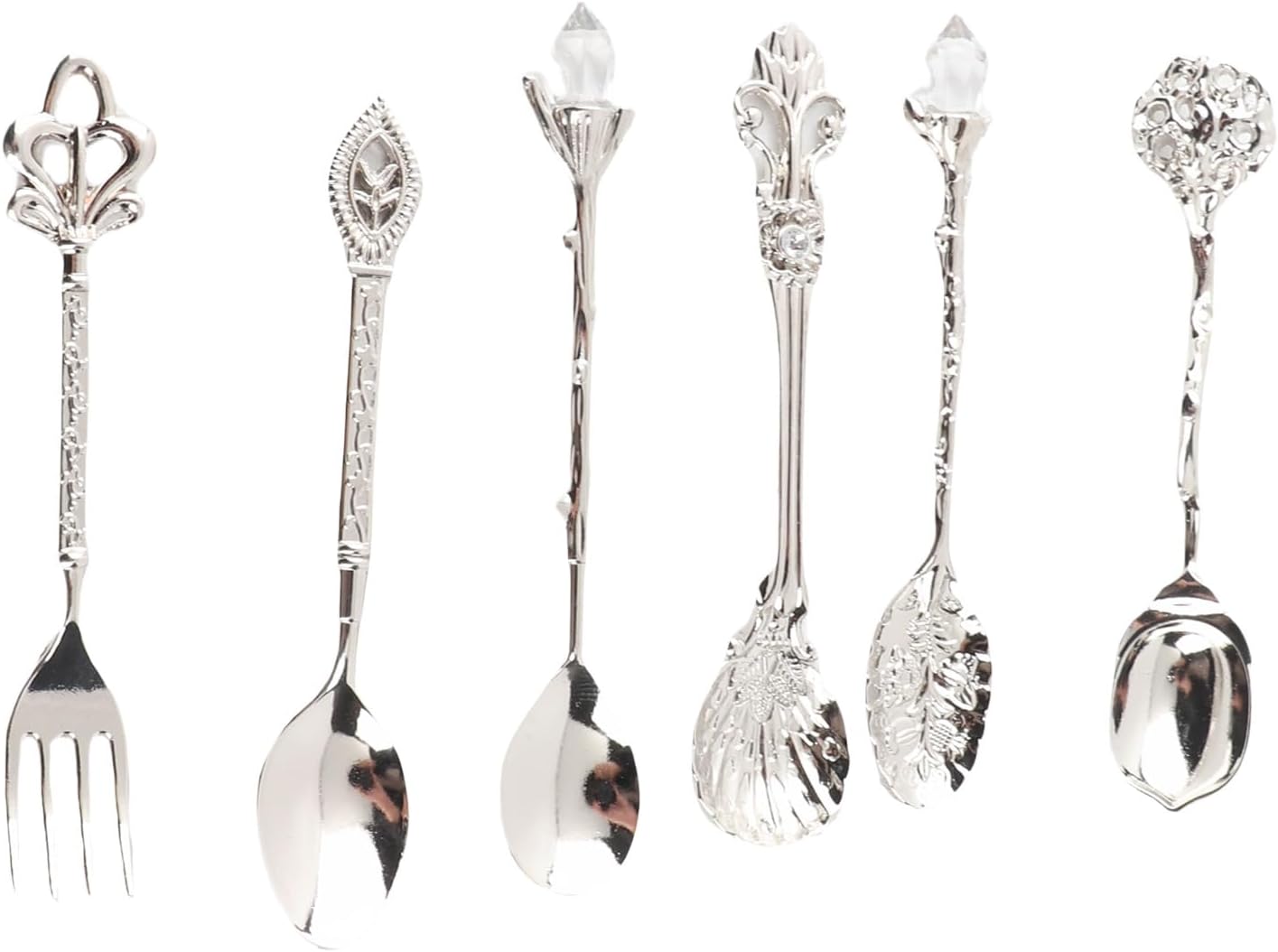 Fdit 6Pcs/Set Vintage Carved Coffee Spoon Teaspoon Retro Zinc Alloy Dessert Coffee Tableware Spoons Cutlery Kitchen(Silver)