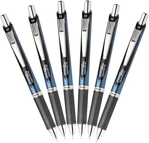 Pentel EnerGel Deluxe RTX Bolígrafo de gel líquido retráctil, 0.020 in, punta de aguja, tinta negra, 6 unidades