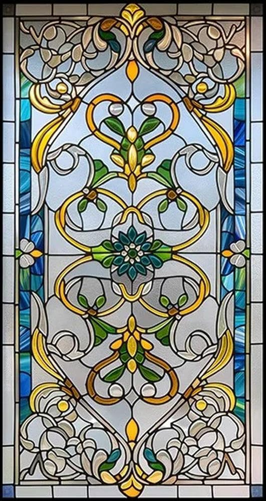 Retro Glass Film, American Colored Glass Film, Window Sticker Stained Glass Window FilM Static Cling Frosted/Etched