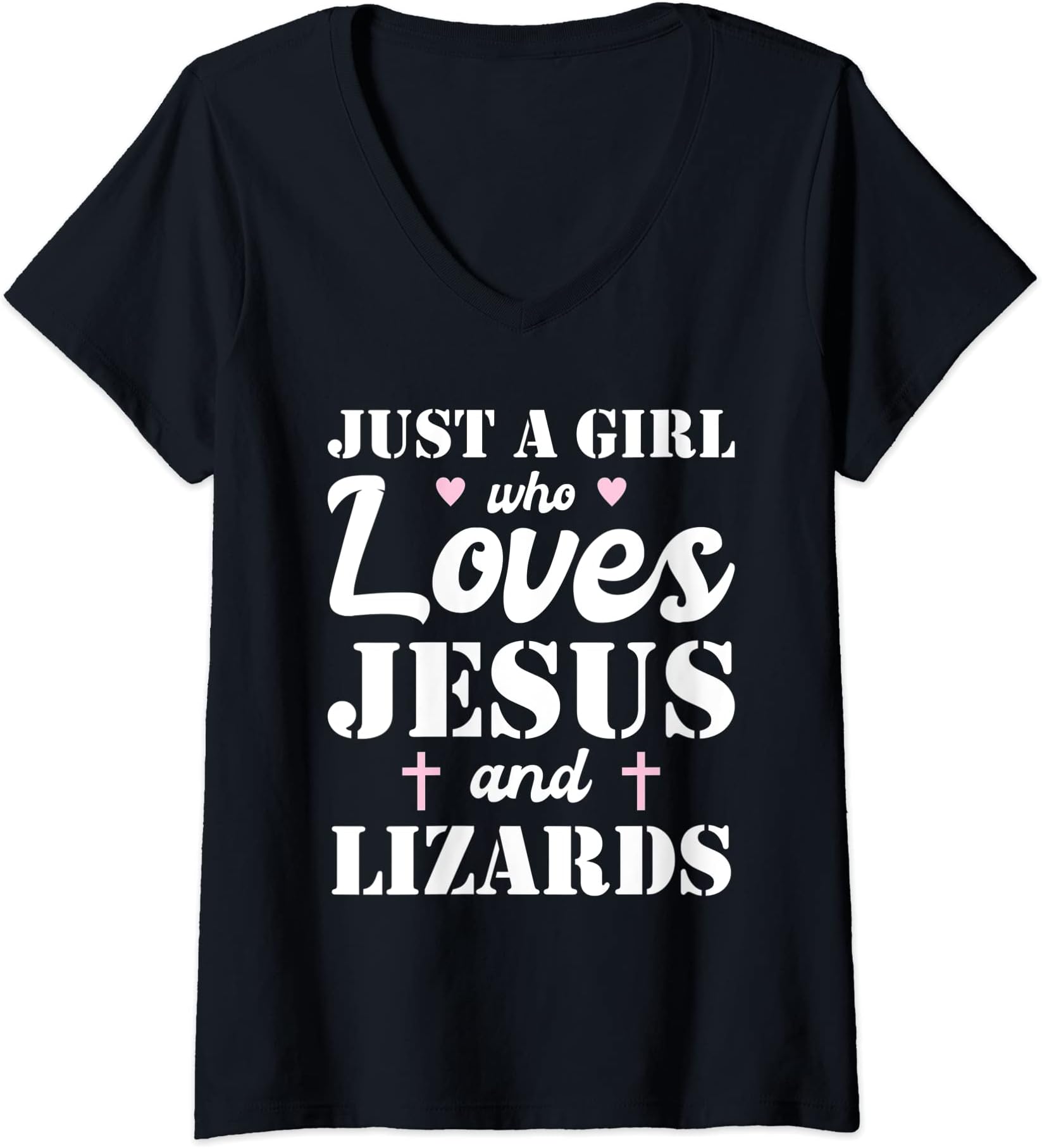 Womens Just A Girl Who Loves Jesus And Lizards V-Neck T-Shirt