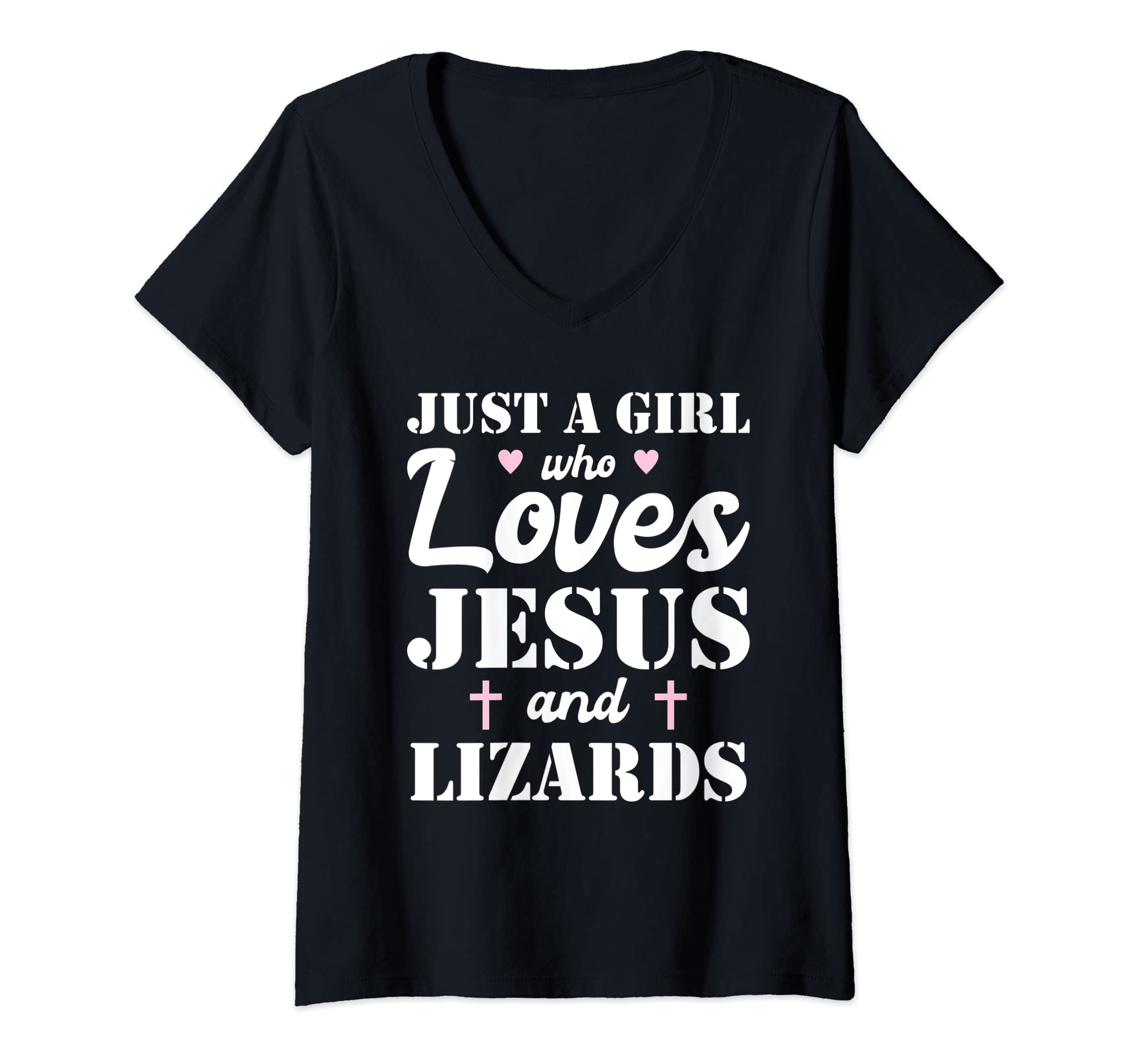 Womens Just A Girl Who Loves Jesus And Lizards V-Neck T-Shirt