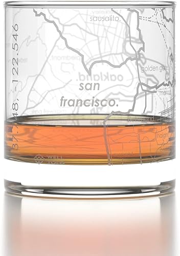 Vista 201 de Well Told Vaso grabado de Washington DC Map Rocks, vidrio de whisky antiguo (11 onzas, transparente), regalo para los amantes del whisky 147-Claro