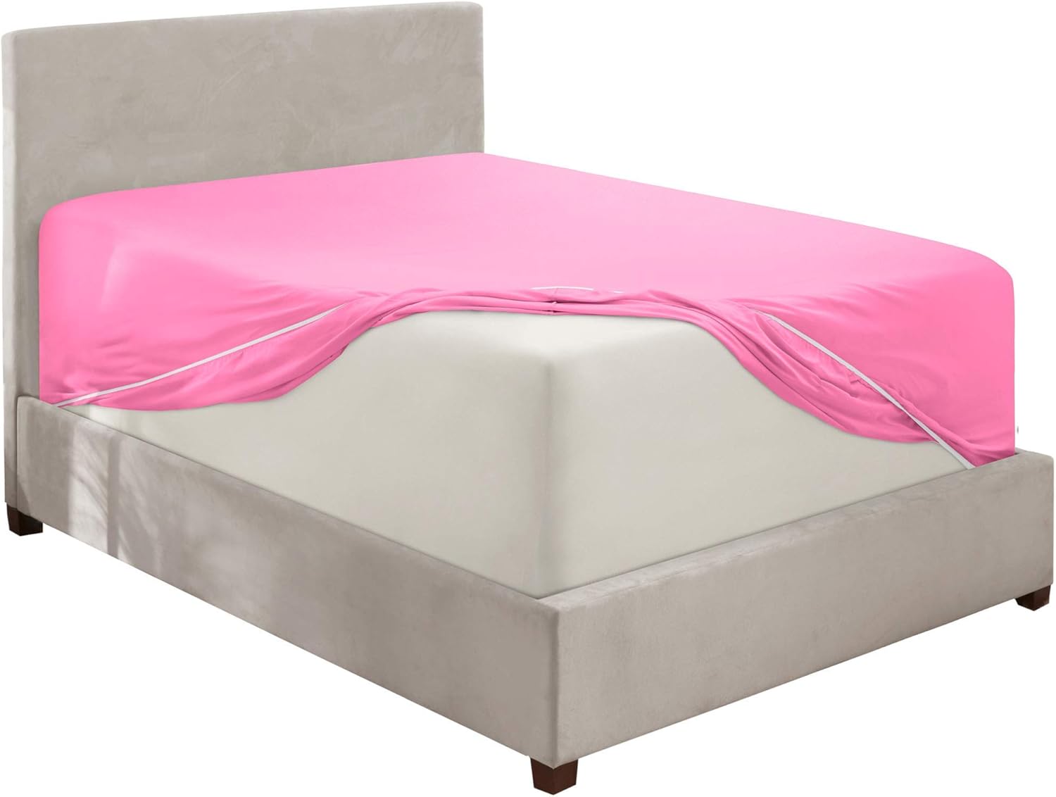 100% Natural Cotton Sateen Weave 800 Thread Count California King Size Fitted Sheet with Elastic All Around - 1 Piece Fitted Sheet - Fits Mattress Up to 15 Inches Deep Pocket Pink