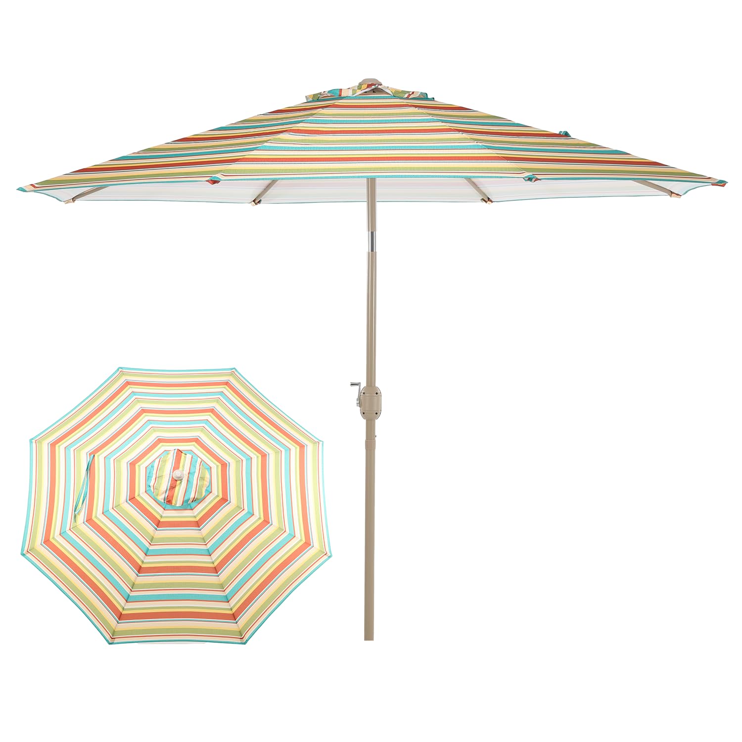 BPS 9FT Outdoor Patio Market Striped Umbrella Aluminum Frame with Push Button Tilt Crank and 8 Metal Ribs, UV Protection Waterproof, for Garden Deck Backyard and Pool - Red Green and Blue
