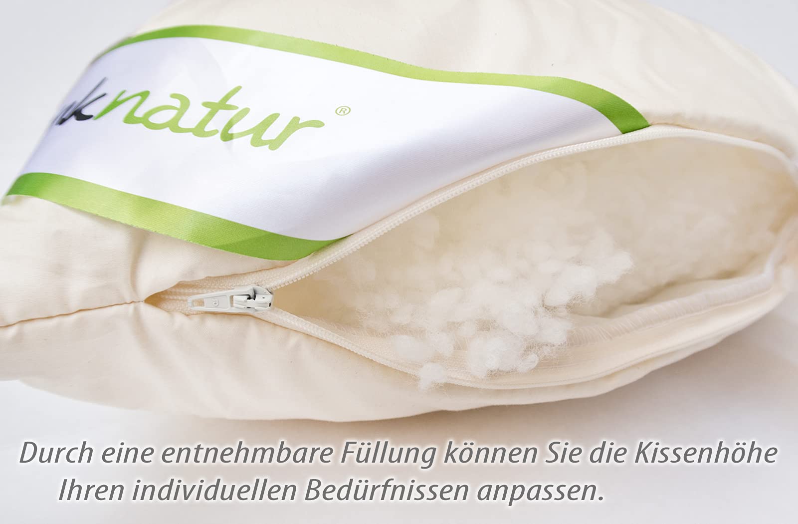 franknatur Kopfkissen 40x80 Lyocell Kissen höhenverstellbar Bio Baumwolle | anpassbare Höhe, weich stützend, Füllung mit Lyocell Tencel, Bezug 100% Bio Baumwolle, atmungsaktiv, waschbar, Oeko-TEX