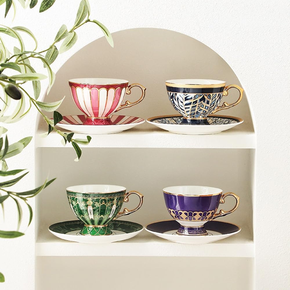 Filiżanki do Espresso ze Spodkami Zestaw 2 Sztuk, Filiżanka ze Spodkiem, Zestaw ceramicznych filiżanek do herbaty