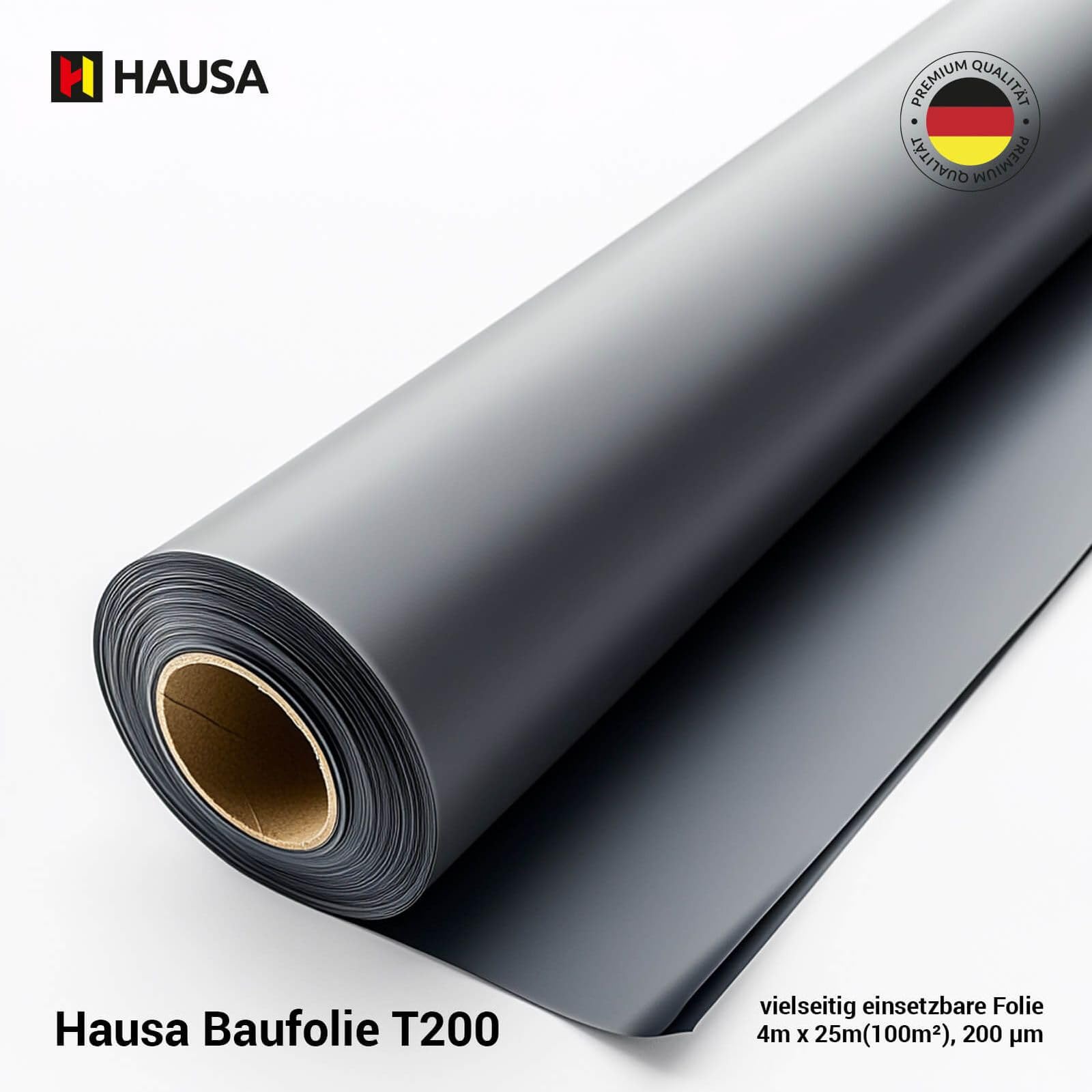 HAUSA Film de construction T200 4mx25m (100m²) 200my film de couverture- bâche extra résistant film de chape imperméable rouleau de bâche de bassin indéchirable Baufoil film de protection, noir